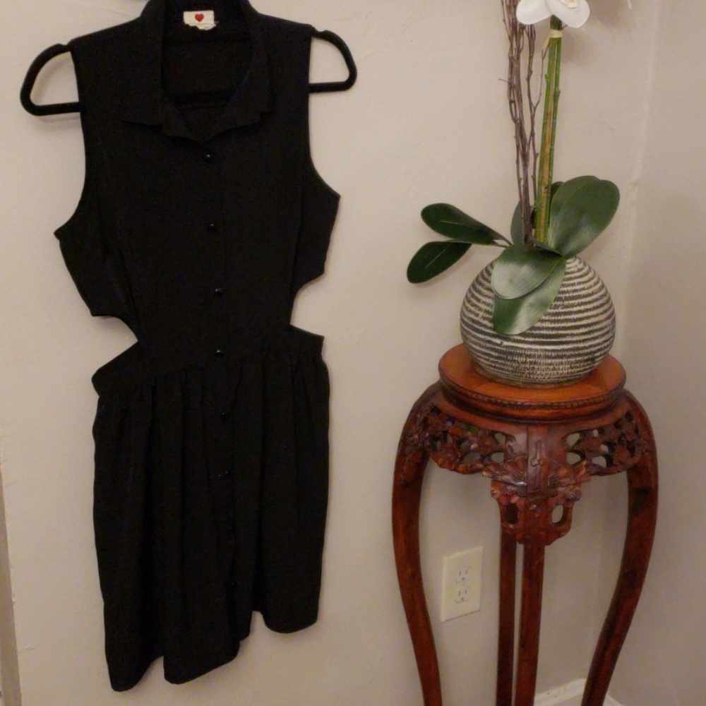 Black button down dress with side cutouts